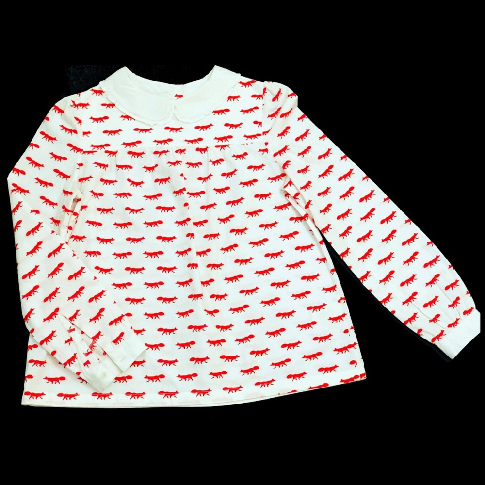 KATE SPADE RED FOX long sleeve top sz L euc